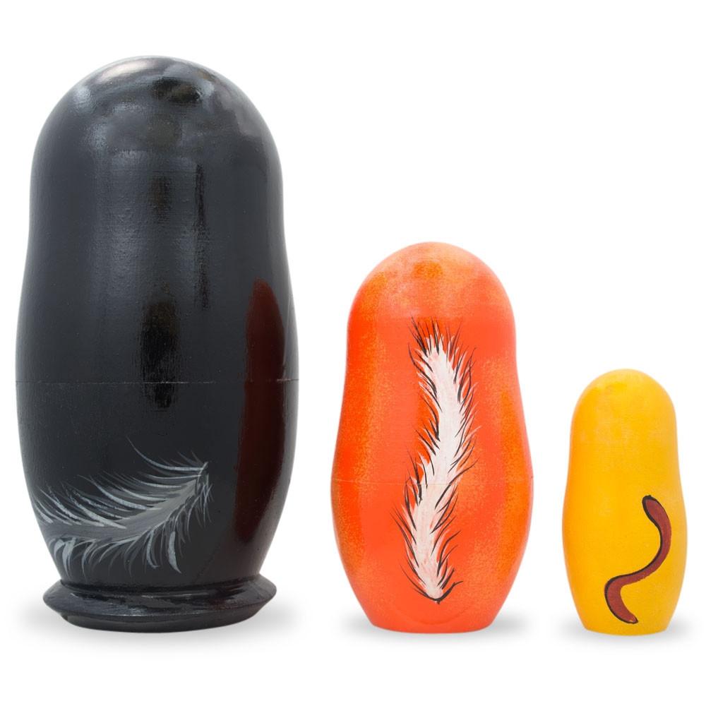 Set of 3 Black, Red & Yellow Cats Wooden Nesting Dolls 4.25 Inches