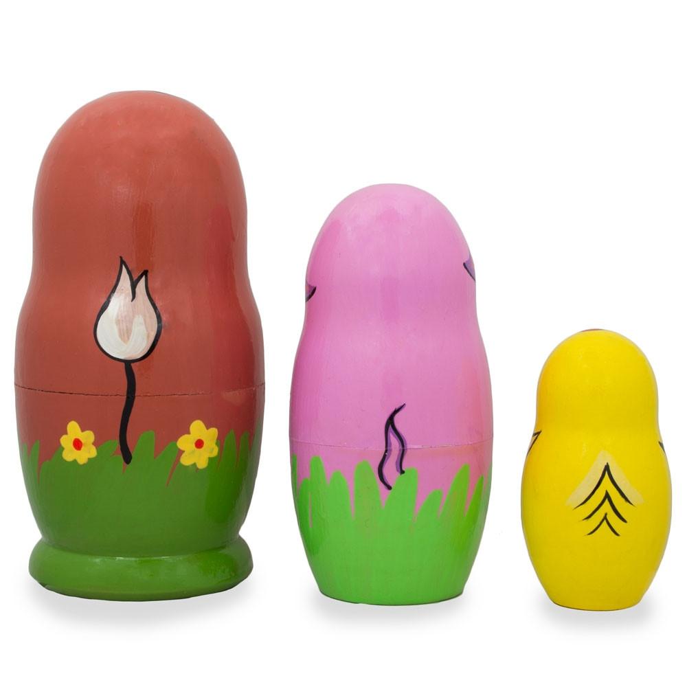 Set of 3 Cow, Pig and Chicken Wooden Nesting Dolls 4.25 Inches