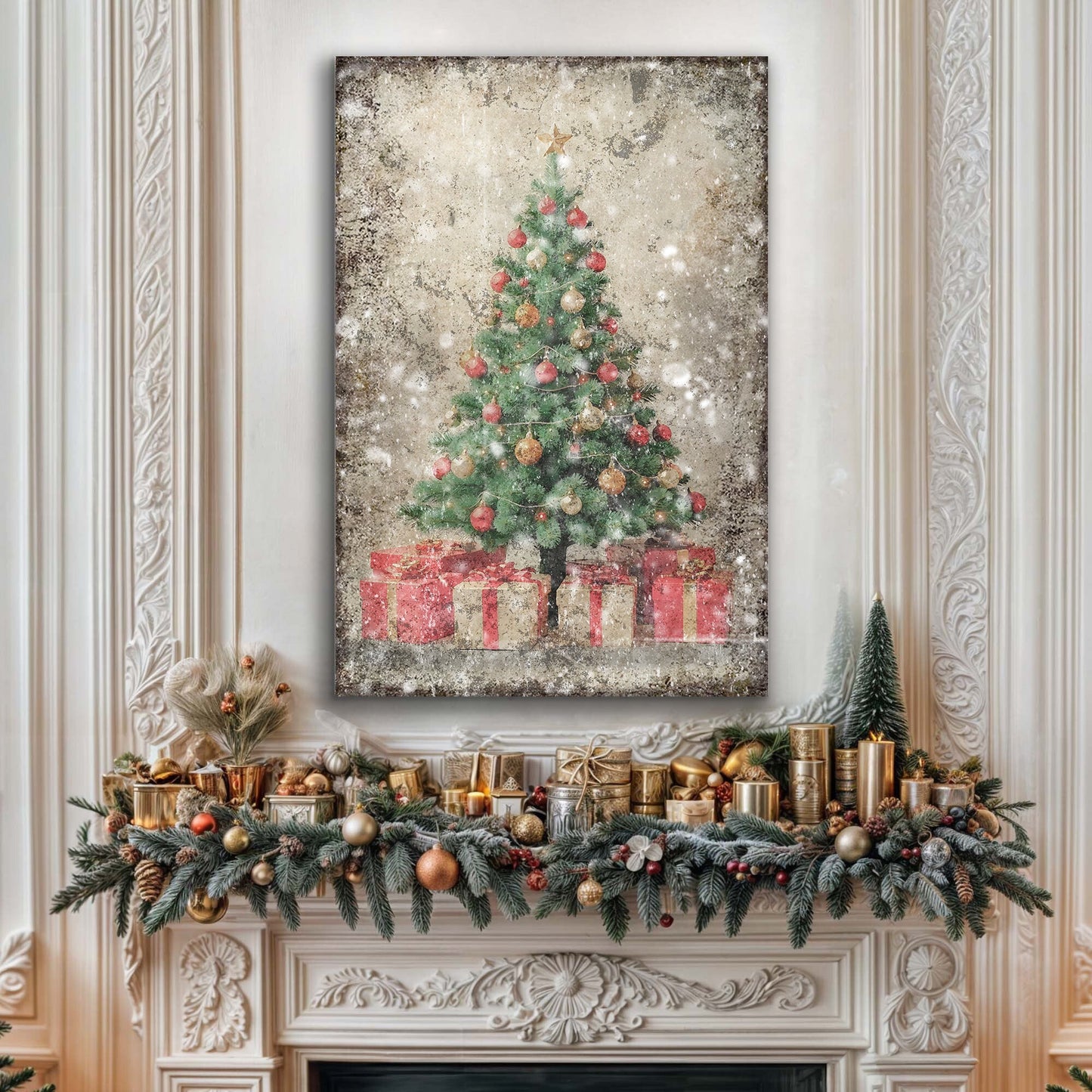 Vintage Christmas Tree With Gifts Wall Art III