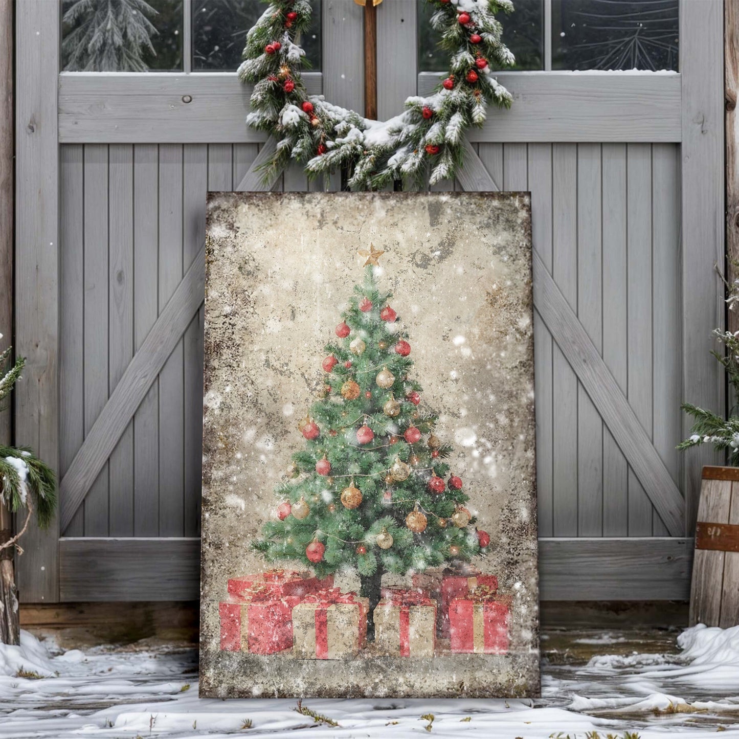 Vintage Christmas Tree With Gifts Wall Art III