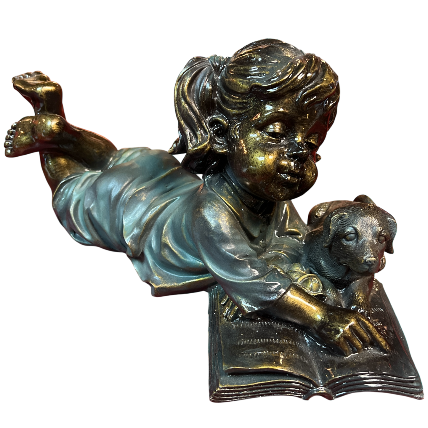 Girl and Pup Reading Figurine