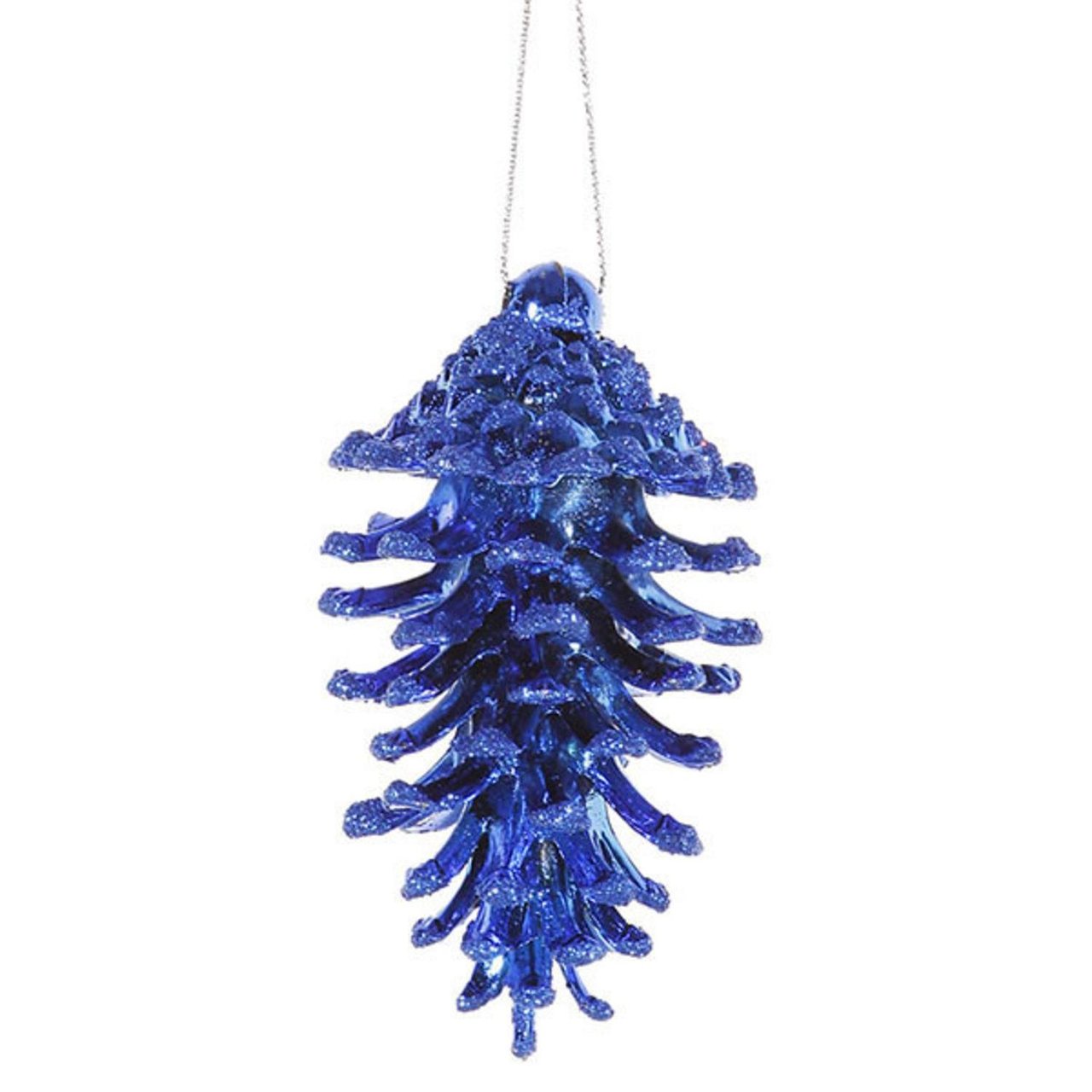 3 Count Glittered Natural Pinecone Ornament - Blue