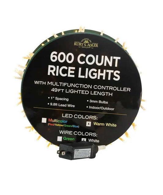 600-Light Warm White LED Rice Light Set - 49 Feet