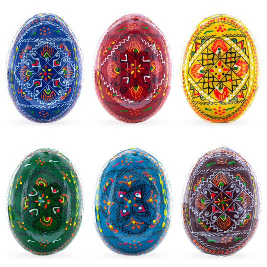 Set of 6 Traditional Ukrainian Pysanky Wooden Easter Eggs 2.5 Inches