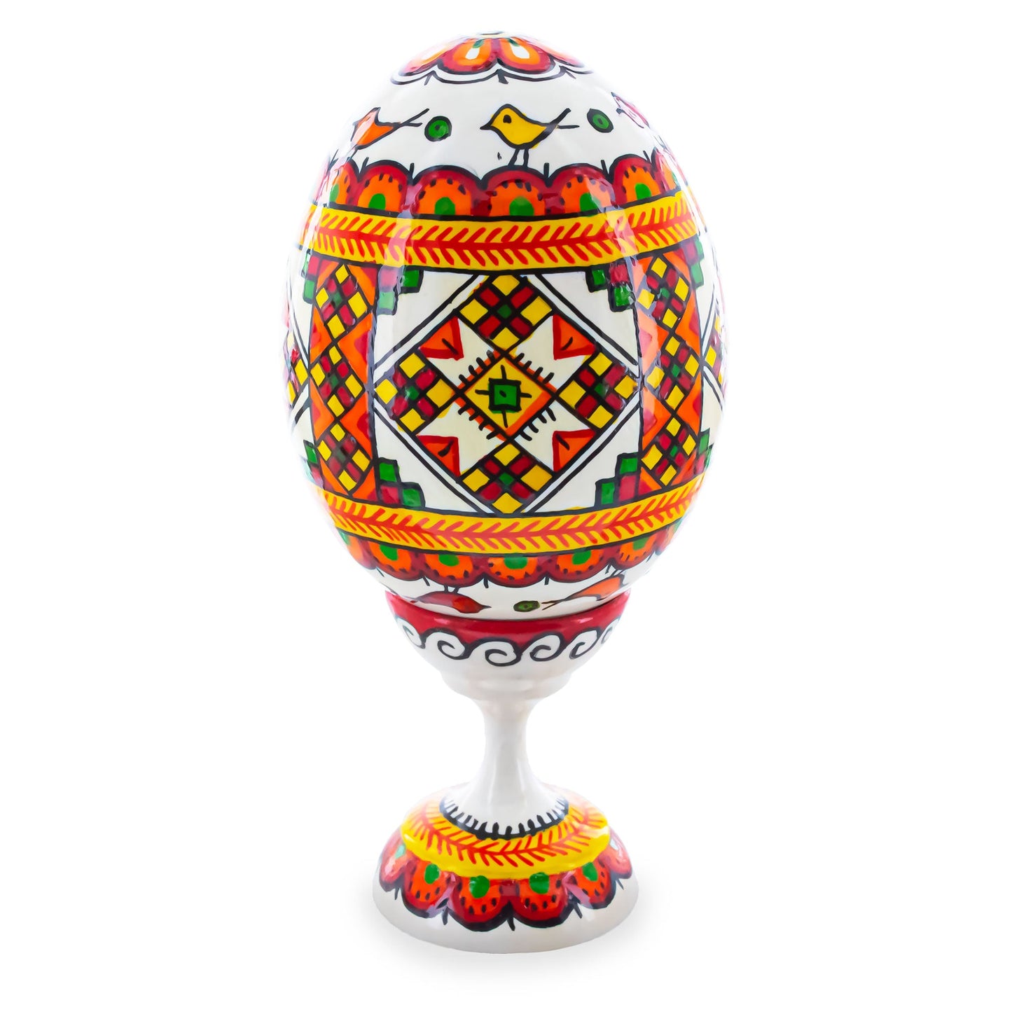 Geometrical Ukrainian Wooden Easter Egg Pysanka on a Stand 3.75 Inches