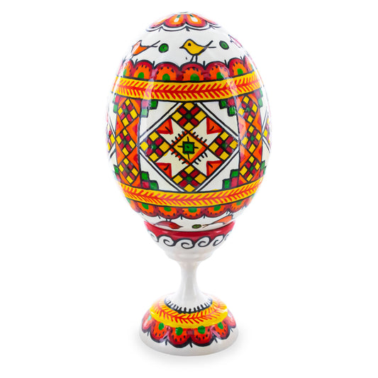 Geometrical Ukrainian Wooden Easter Egg Pysanka on a Stand 3.75 Inches