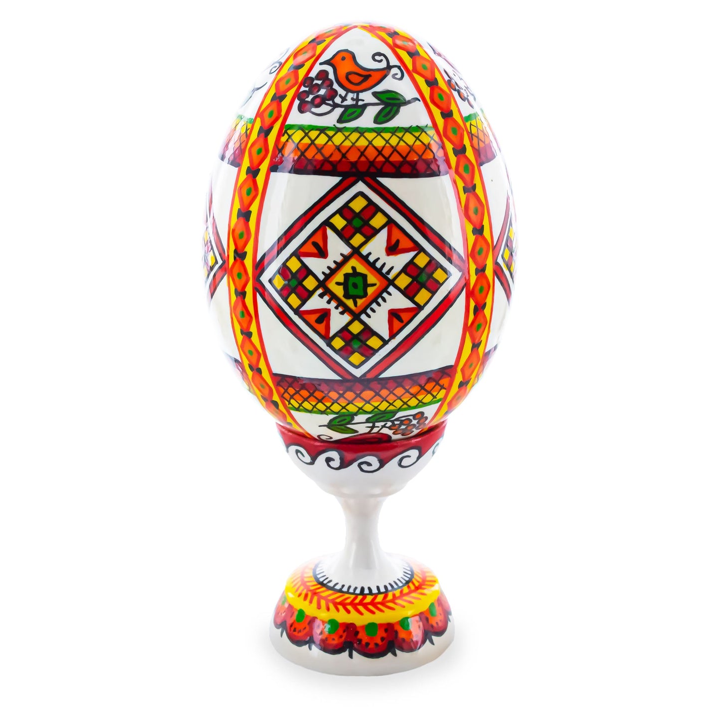 Bird Ukrainian Wooden Easter Egg Pysanka on a Stand 3.75 Inches