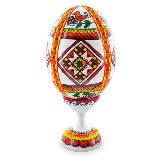 Bird Ukrainian Wooden Easter Egg Pysanka on a Stand 3.75 Inches