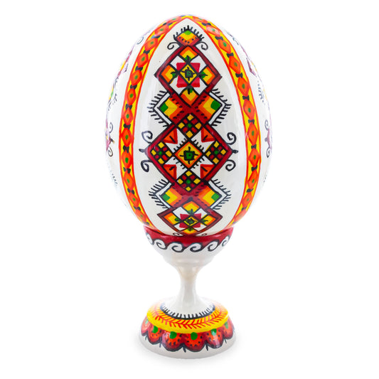 Rhombus Ukrainian Wooden Easter Egg Pysanka on a Stand 3.75 Inches