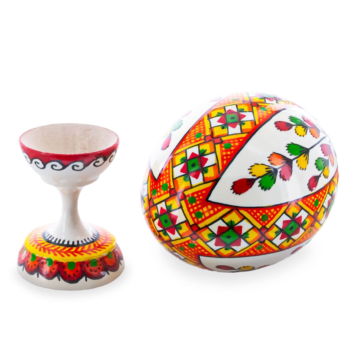 Willow Ukrainian Wooden Easter Egg Pysanka on a Stand 3.75 Inches