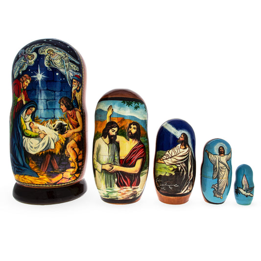 Set of 5 Jesus is Born Nativity Scene Nesting Dolls Matryoshka