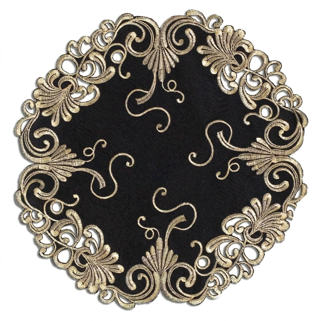 Black Gold Table Doilies – 15 Inch Decorative Doilies | Chantelle Collection