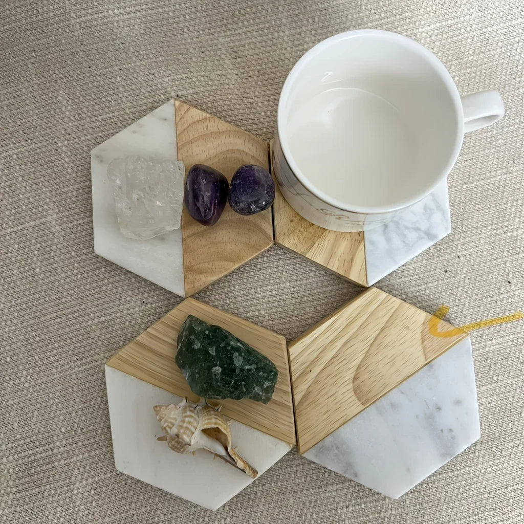 Marble Wood Coasters - Hexagon Tabletop Protectors