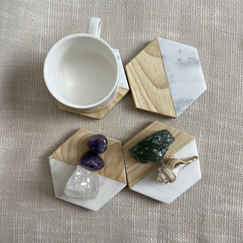 Marble Wood Coasters - Hexagon Tabletop Protectors