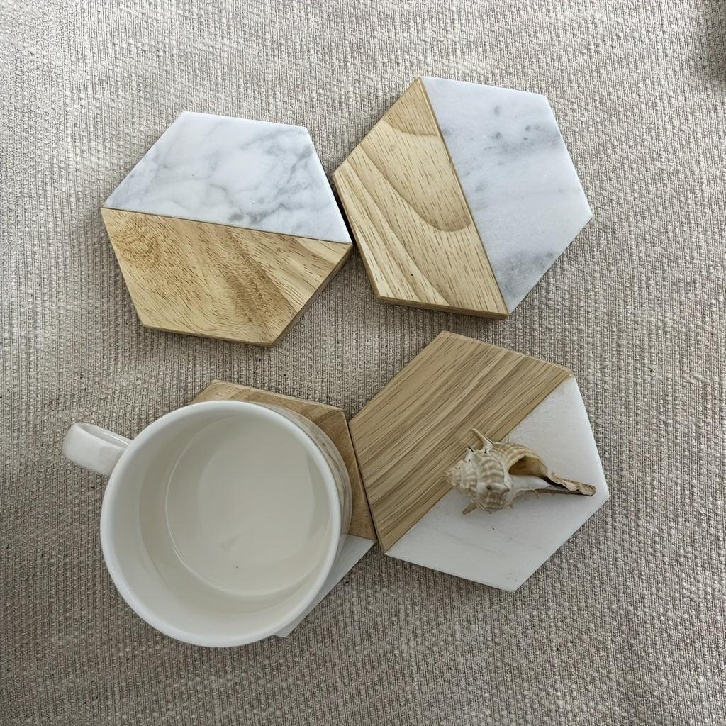 Marble Wood Coasters - Hexagon Tabletop Protectors