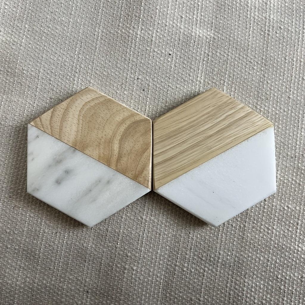 Marble Wood Coasters - Hexagon Tabletop Protectors