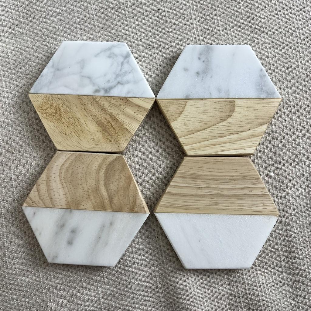 Marble Wood Coasters - Hexagon Tabletop Protectors