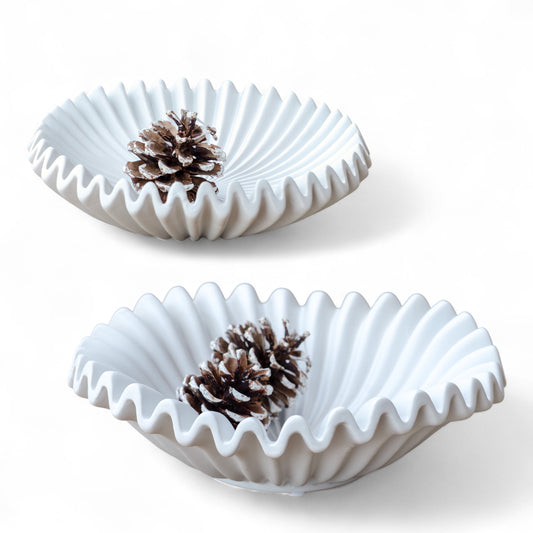 Matte White Ripple Ceramic Decorative Dish | 2 Sizes