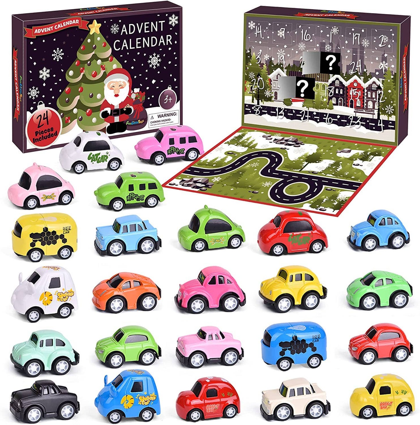 Christmas Advent Calendar 24 Pull Back Car Toys Party Favor