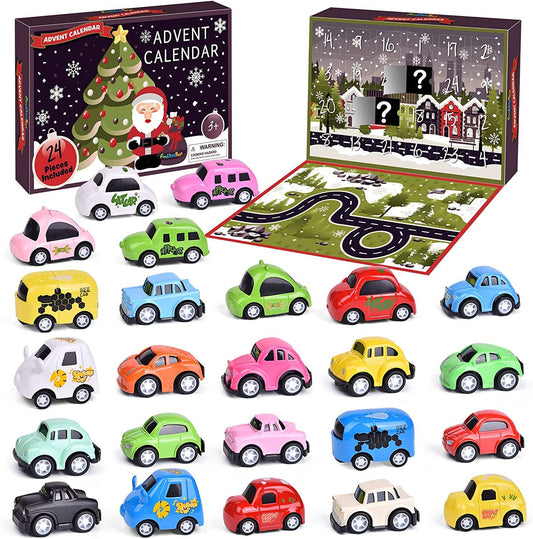 Christmas Advent Calendar 24 Pull Back Car Toys Party Favor