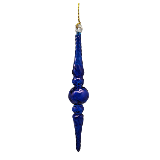 Outer Swirl Icicle Glass Ornaments - Cobalt