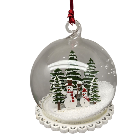 Glass Snow Ball Scene Ornament - Snowmen