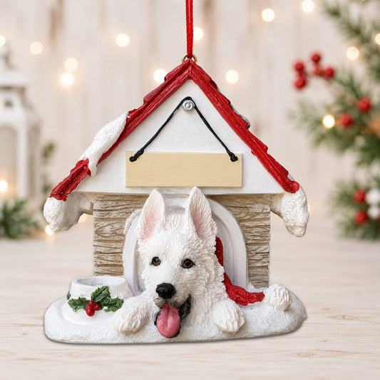Ceramic Doghouse Ornament - German Shepherd White