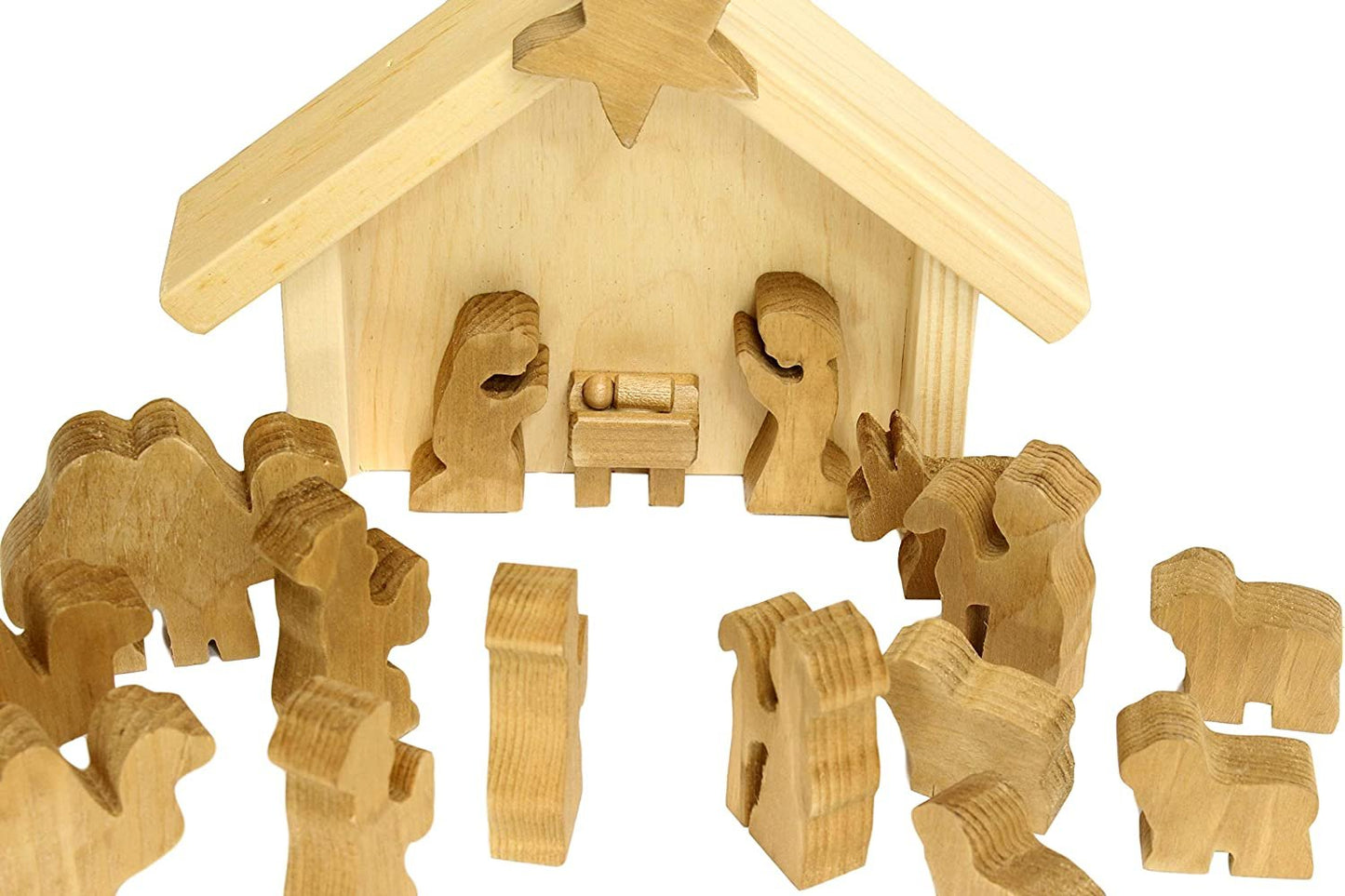 Amish Made Wooden Nativity Manger Scene Set, 14 Pieces