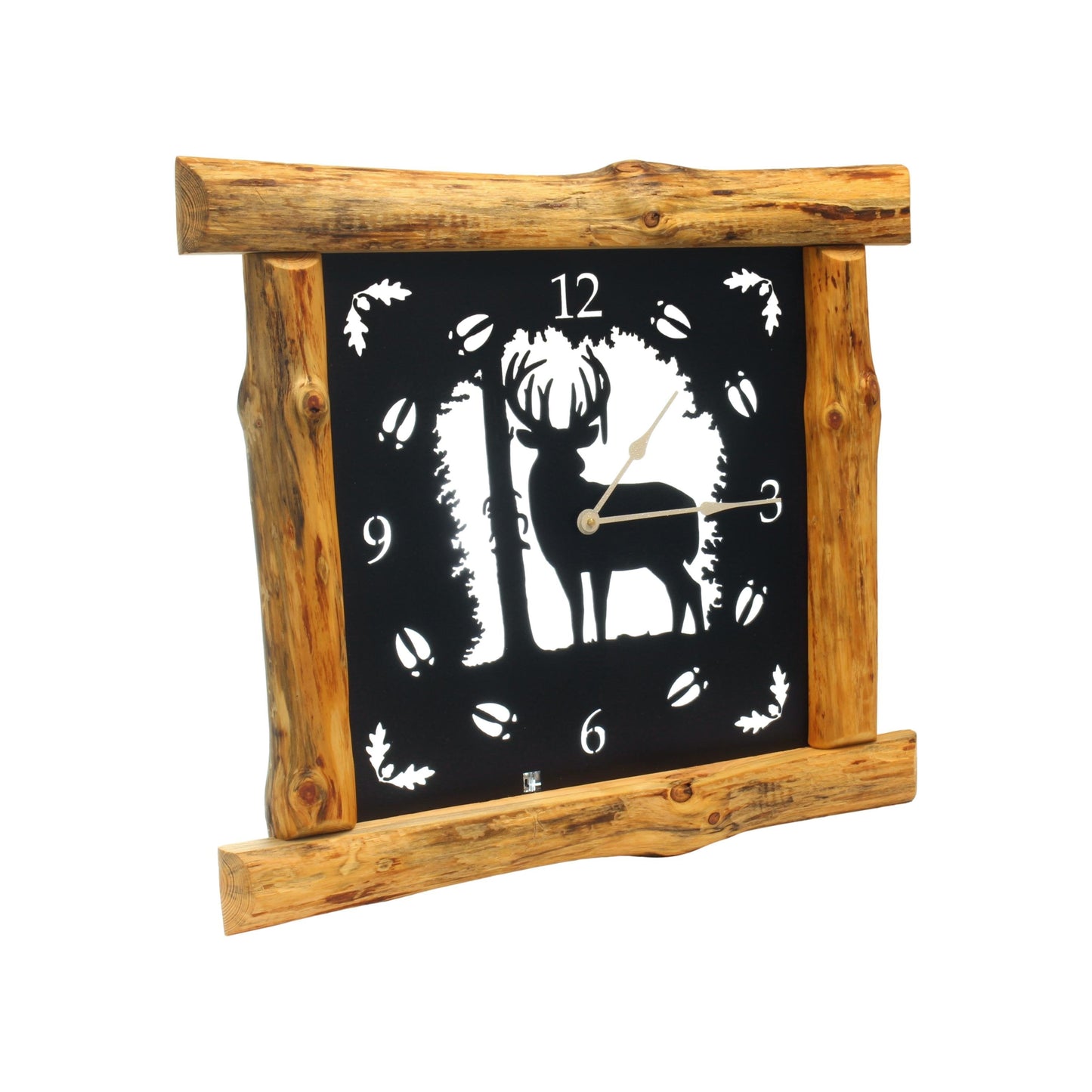 Large Rustic Wall Clock with 16" Analog Display, Pine Log Frame, Metal Wildlife Art Clock Face