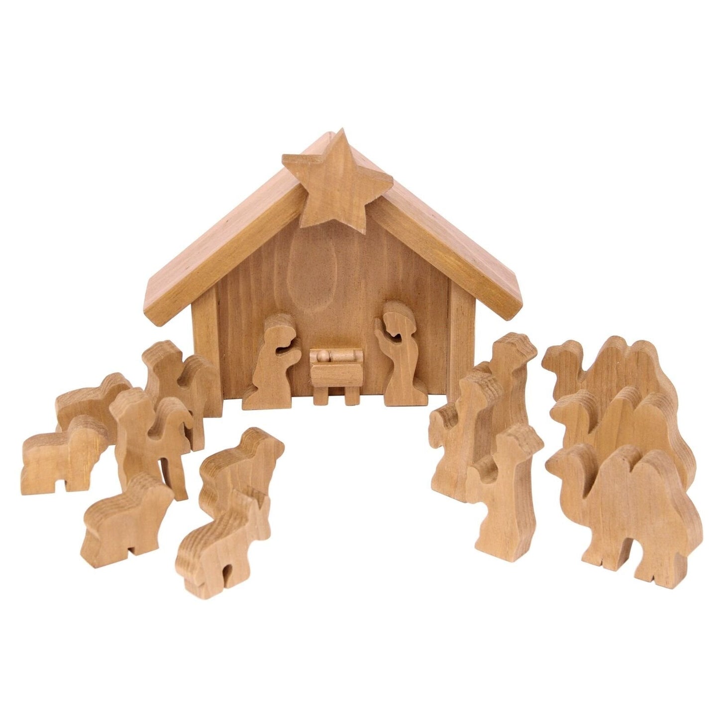 Amish Made Wooden Nativity Manger Scene Set, 14 Pieces