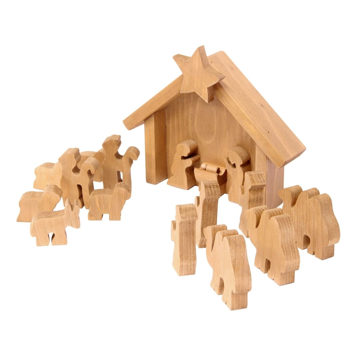 Amish Made Wooden Nativity Manger Scene Set, 14 Pieces