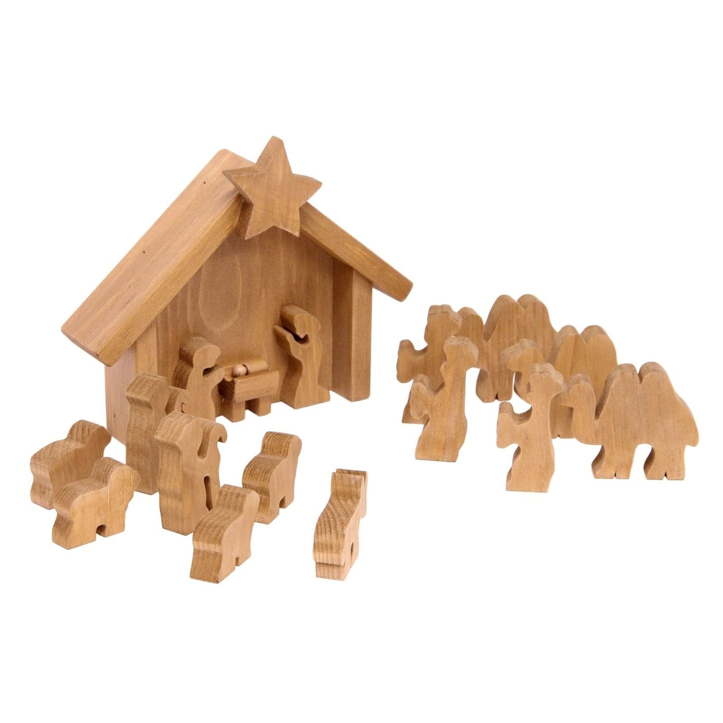 Amish Made Wooden Nativity Manger Scene Set, 14 Pieces