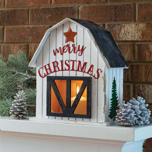 Merry Christmas Farmhouse Wooden Barn Lantern
