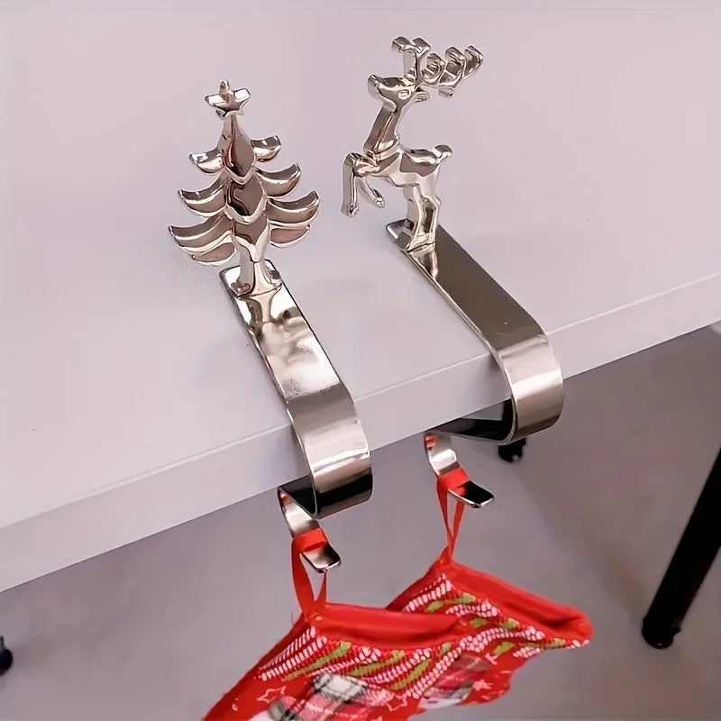 Metal Christmas Stocking Holder Set, 4pcs Golden with Non-Slip Hooks