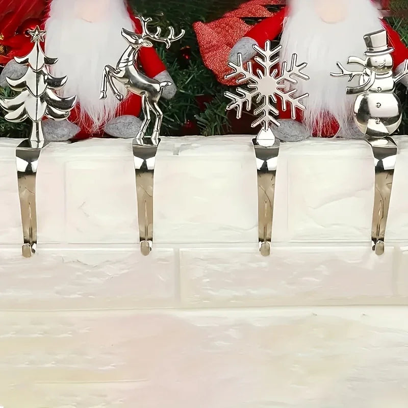 Metal Christmas Stocking Holder Set, 4pcs Golden with Non-Slip Hooks