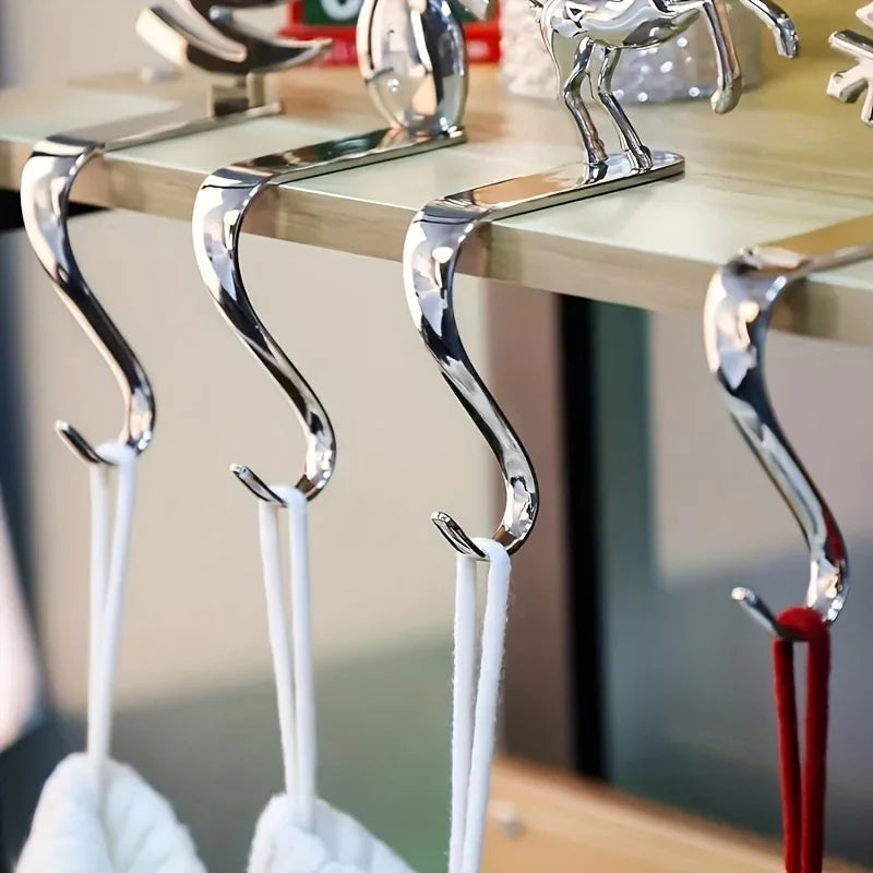 Metal Christmas Stocking Holder Set, 4pcs Golden with Non-Slip Hooks