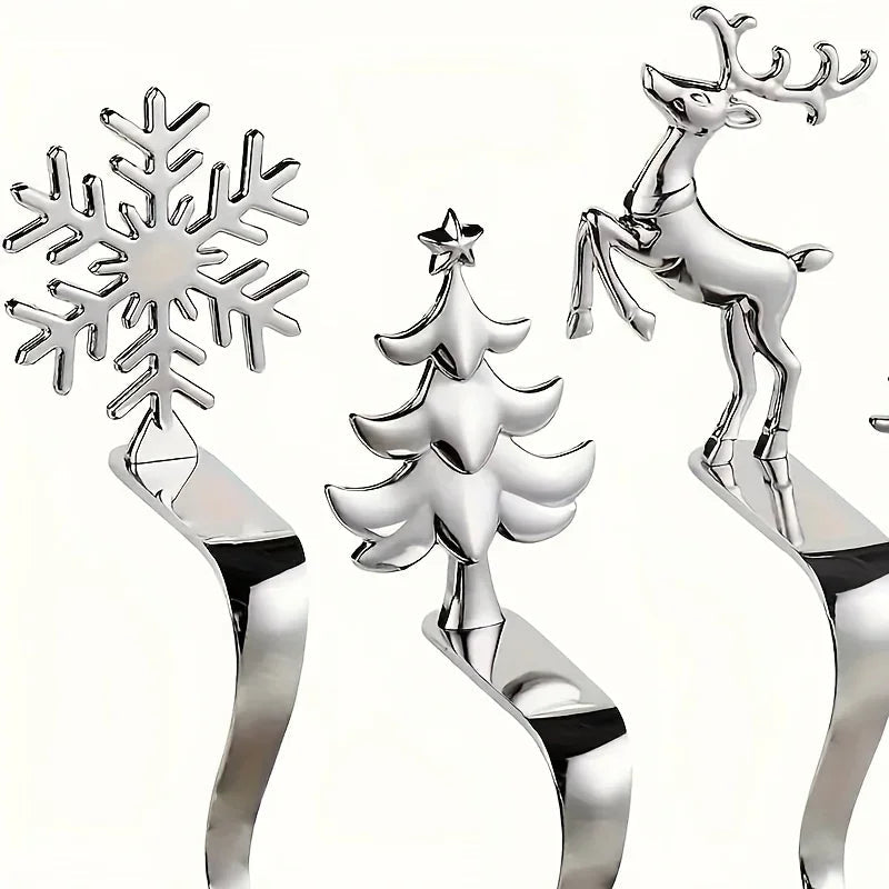 Metal Christmas Stocking Holder Set, 4pcs Golden with Non-Slip Hooks