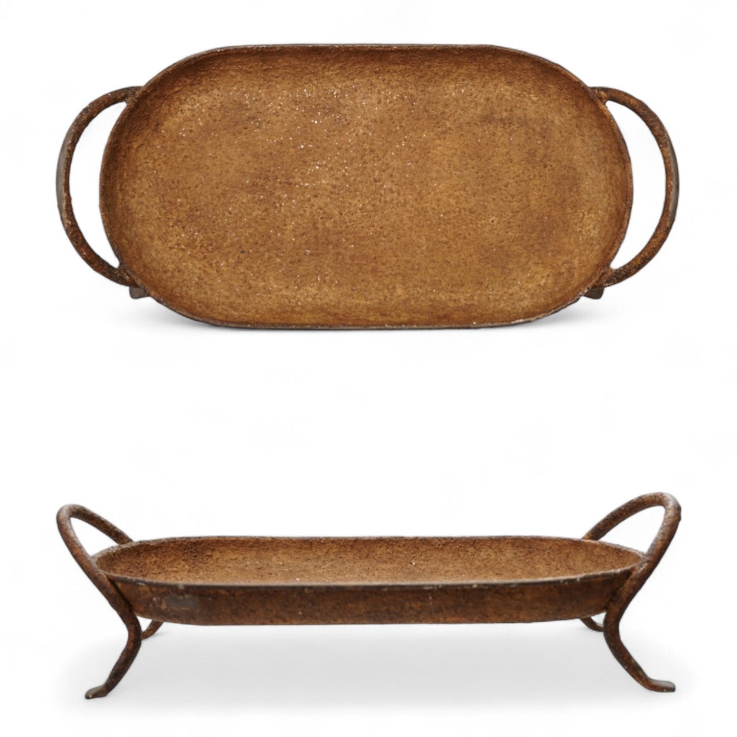 Rustic Metal Footed Tray with Handles