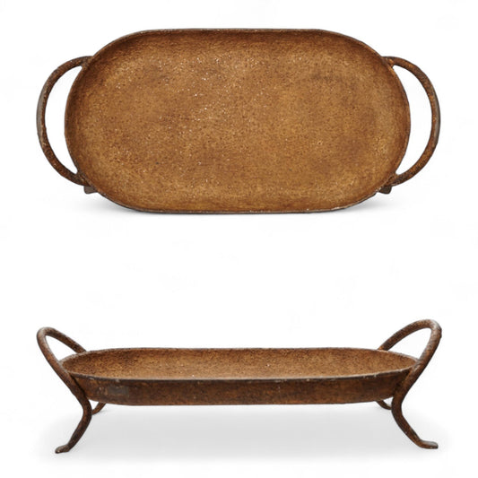 Rustic Metal Footed Tray with Handles