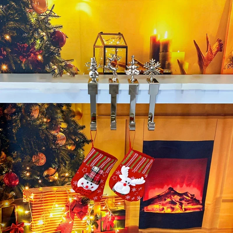 Metal Sock Hook - Heavy-Duty Iron Fireplace Hanger with Red & Golden Design