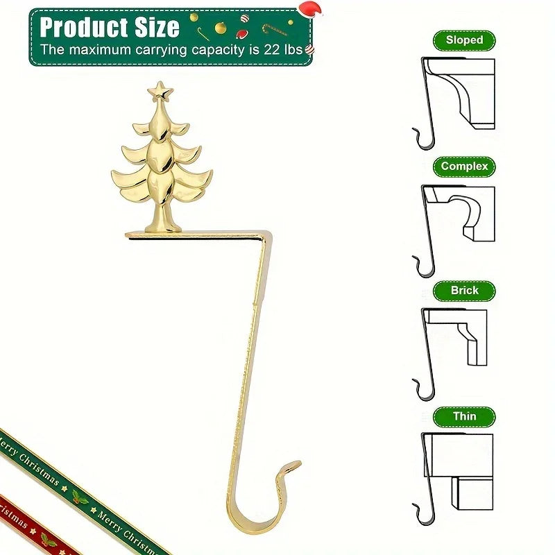 Metal Sock Hook - Heavy-Duty Iron Fireplace Hanger with Red & Golden Design