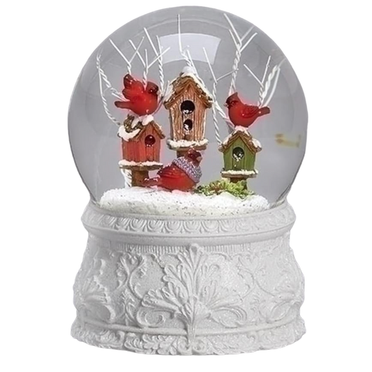 Musical Cardinal Birdhouse Wind Up Snowglobe
