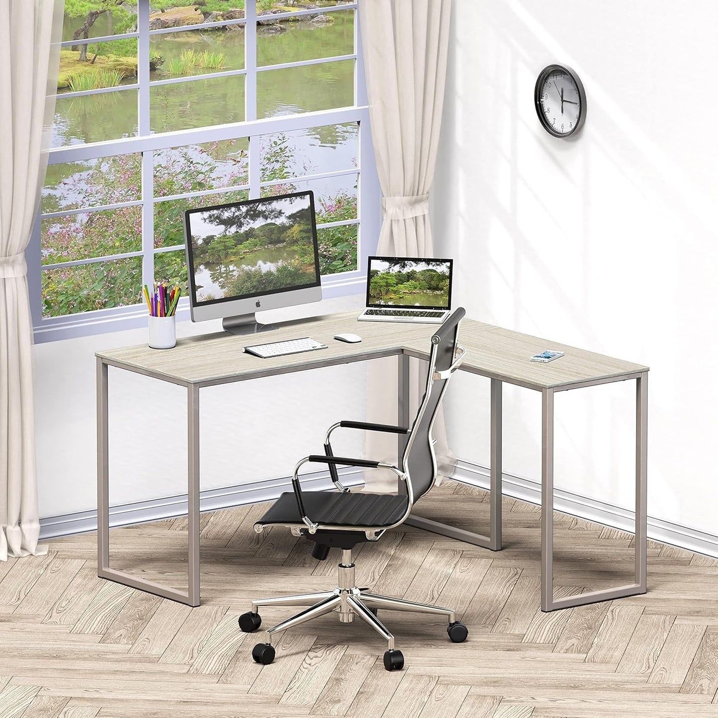 L Shaped Desk 48 X 48 Inches Maple Finish Home Office Desk