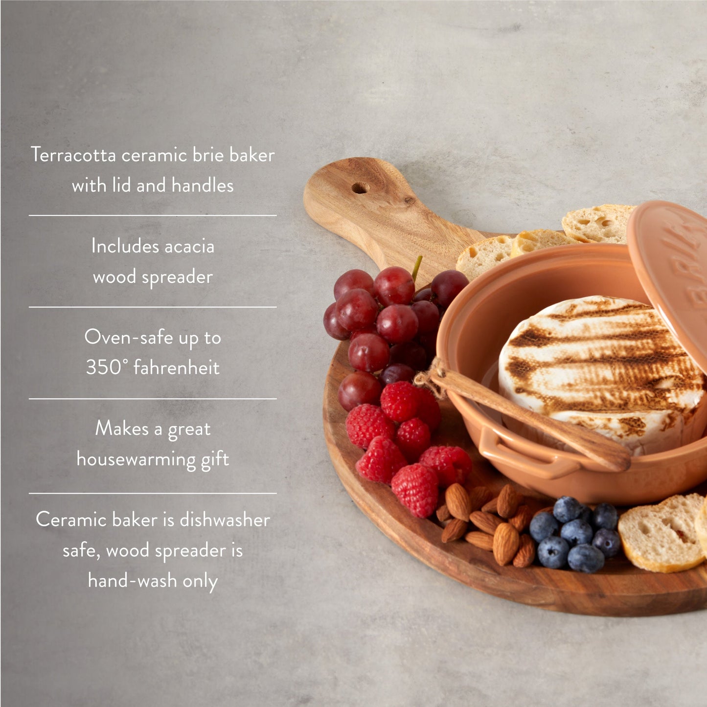 Terra Cotta Brie Baker with Wood Spreader