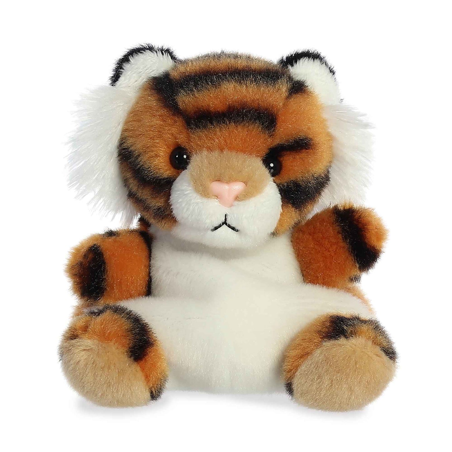 Indy Tiger Palm Pal, a 5-inch plush tiger with soft, fluffy materials, perfect as a travel companion for all ages.
