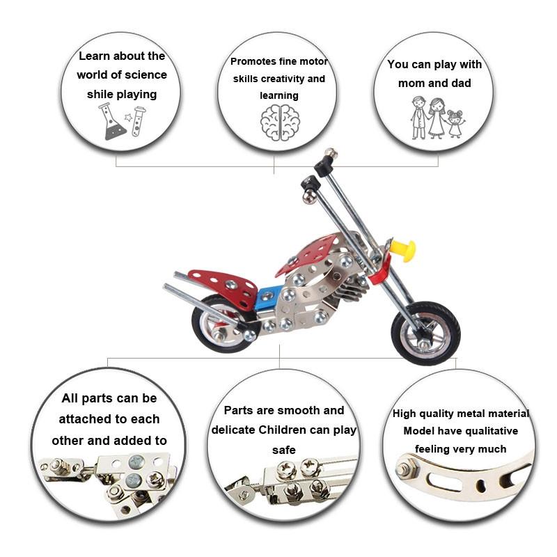 Metal Motorcycle Model Kit Buildable Chopper Toy with Bolts & Tools DIY  (105 Pieces) 7.5 Inches