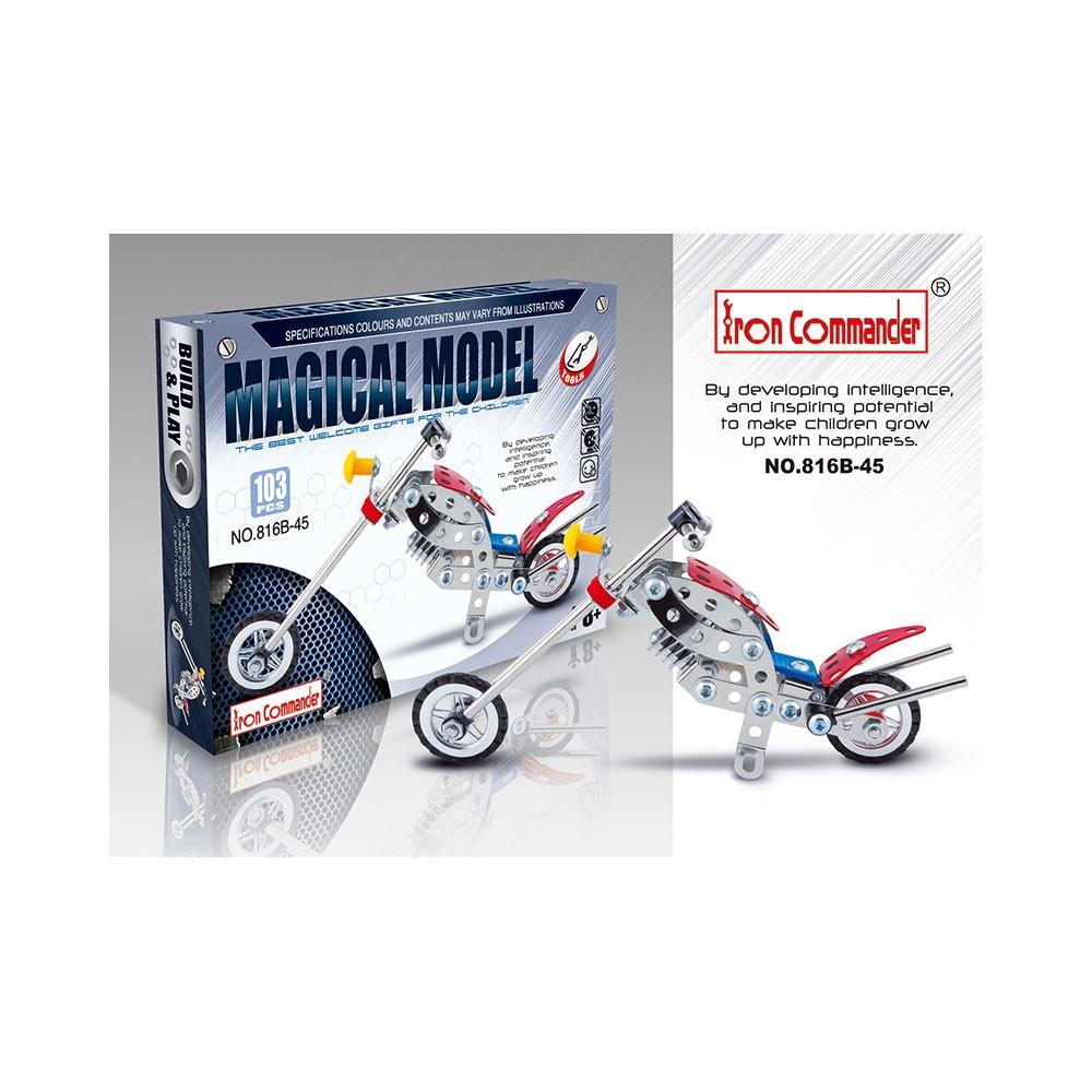 Metal Motorcycle Model Kit Buildable Chopper Toy with Bolts & Tools DIY  (105 Pieces) 7.5 Inches