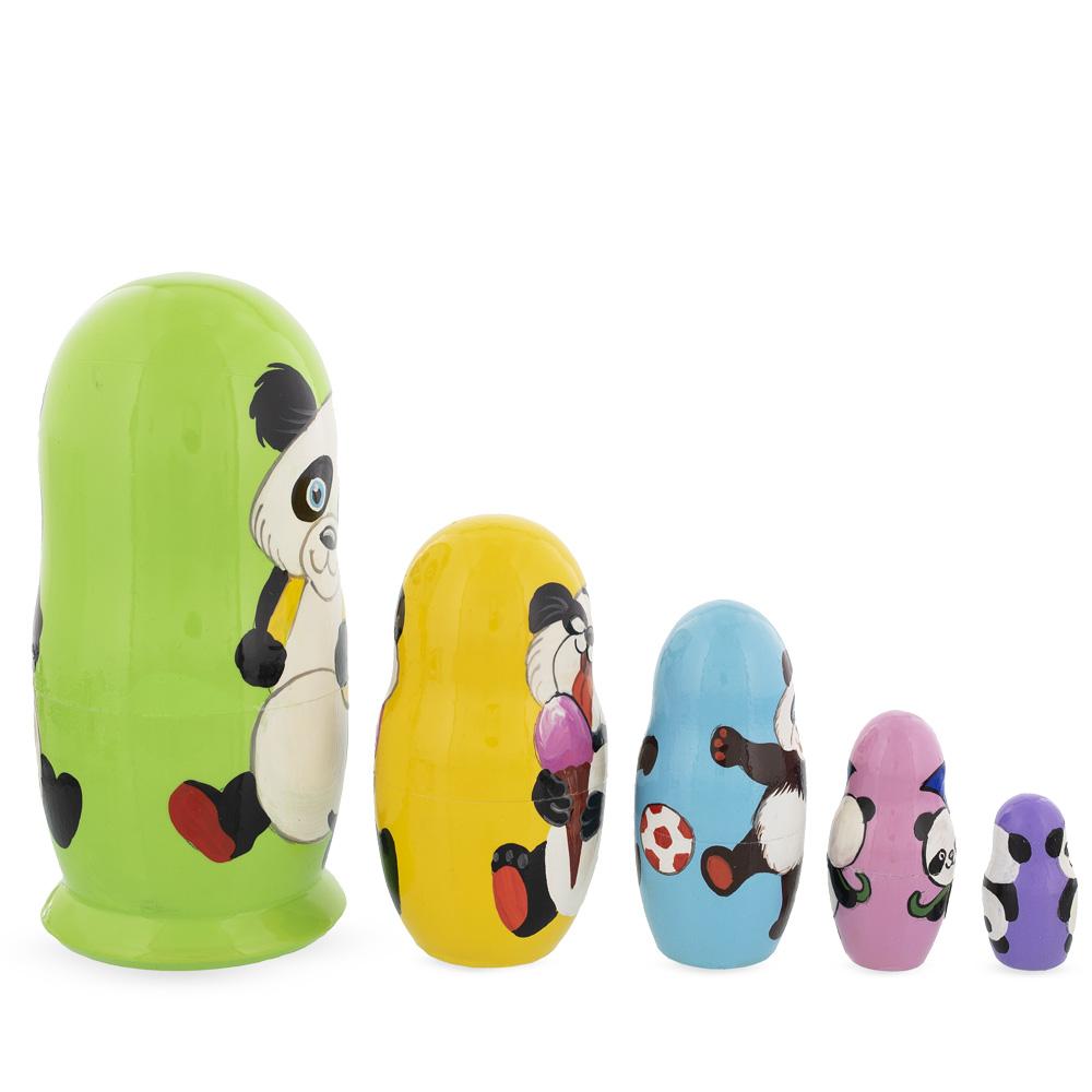 Set of 5 Panda Wooden Nesting Dolls 6 Inches