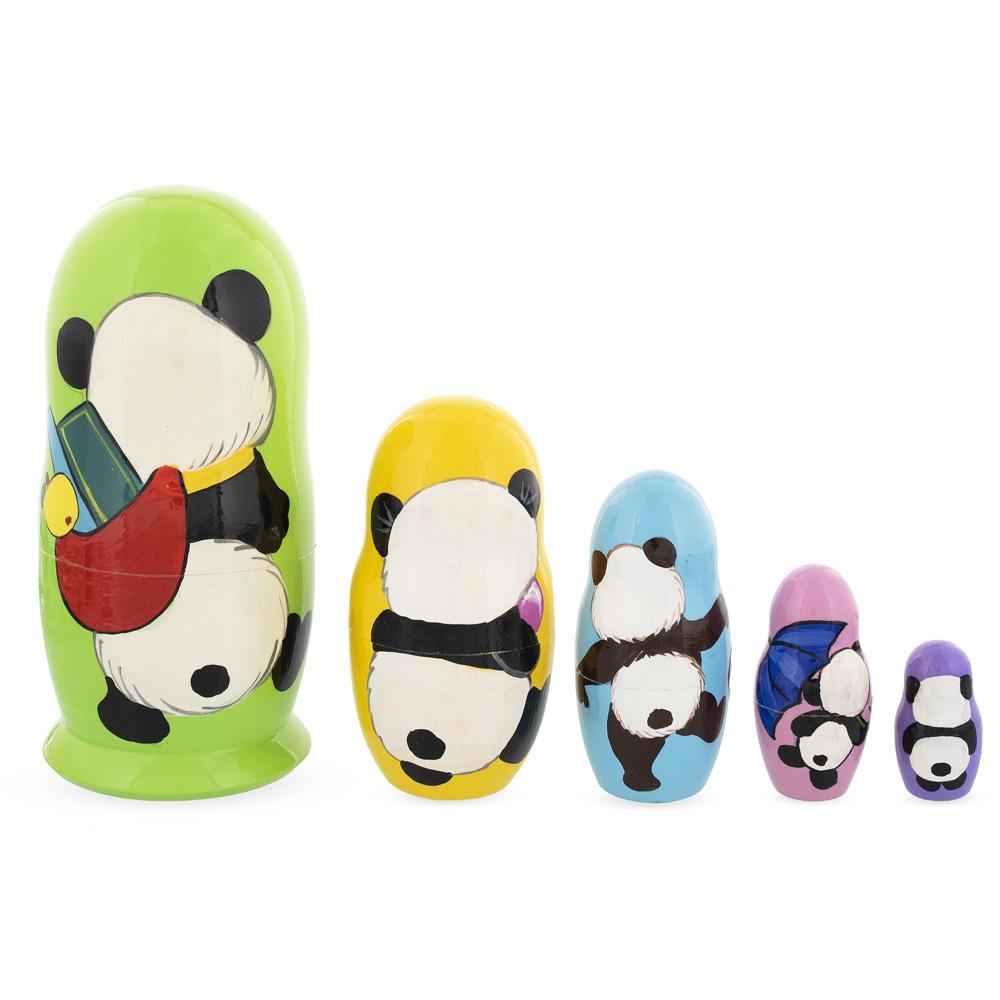 Set of 5 Panda Wooden Nesting Dolls 6 Inches