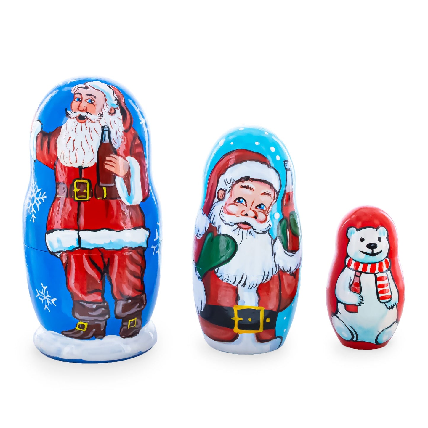 3 Santa and Polar Bear Wooden Nesting Dolls 4.25 Inches